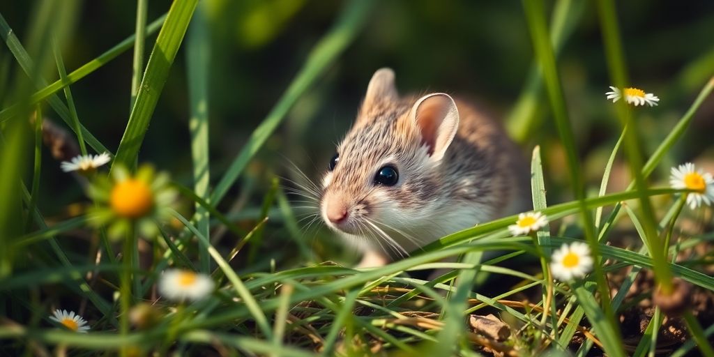 Nahaufnahme einer Maus im Gras.