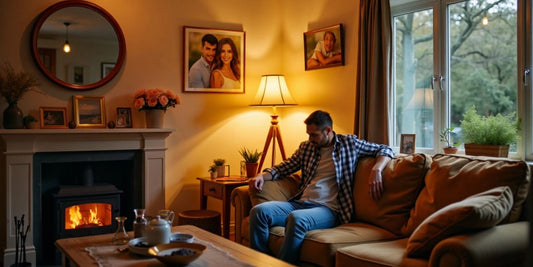 Gemütliches Zuhause mit Familienfotos und warmem Licht.