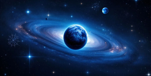 Fotografie von Pluto im Weltraum mit Sternen.