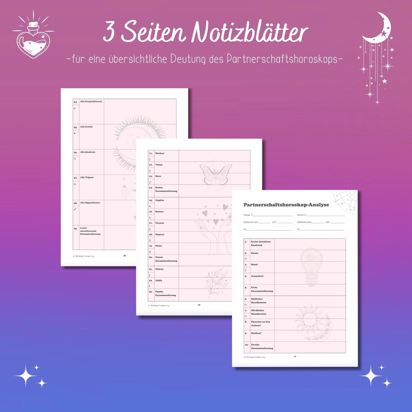 Partnerschafts-Horoskop Deutungsset DIN A4 - zum sofortigen Downloaden