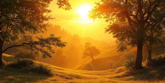 Die Sonne scheint durch die Bäume in der Natur.