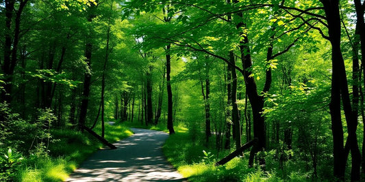 Ein ruhiger Weg durch einen grünen Wald.