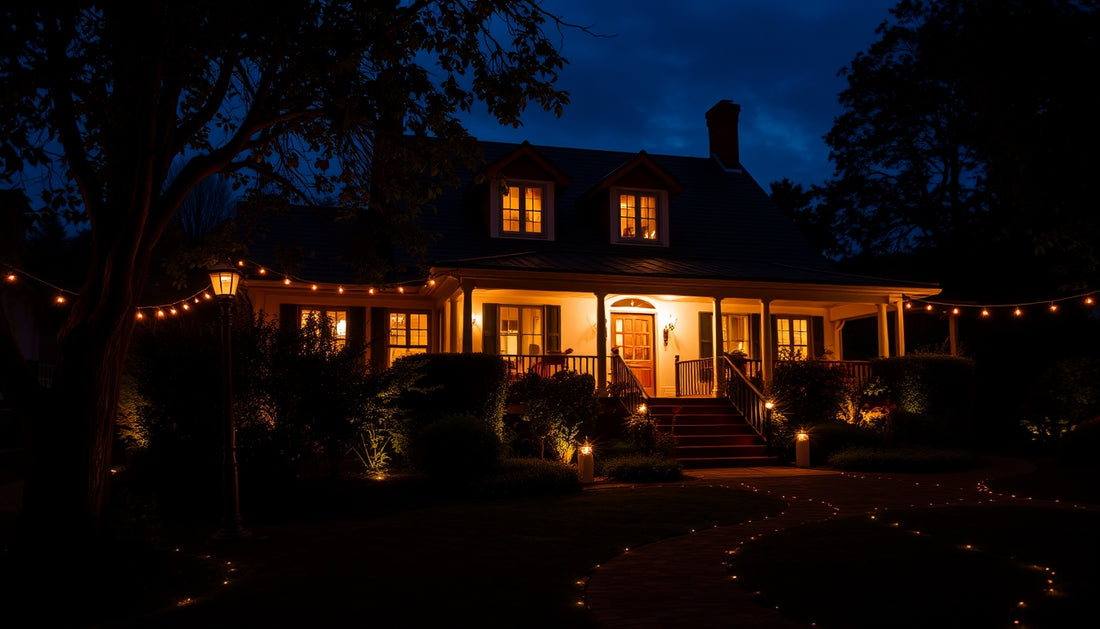 Charming house at night, symbolizing family roots and warmth.